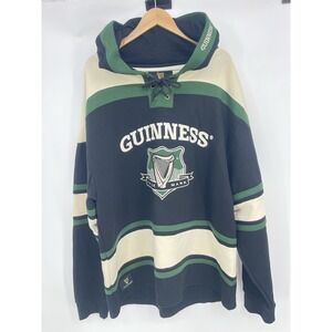 Guinness Hockey Sweatshirt Hoodie Mens 3XL Black Cream Graphic Drawstring Bin9